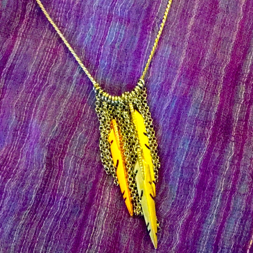 Banana Republic Tricolor Fringe Crystal Feather Necklace